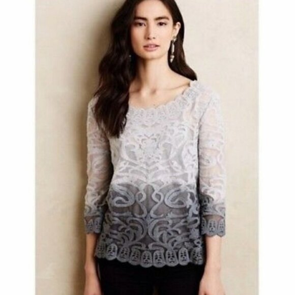 Meadow Rue grey ombré crocheted lace top - Picture 1 of 8